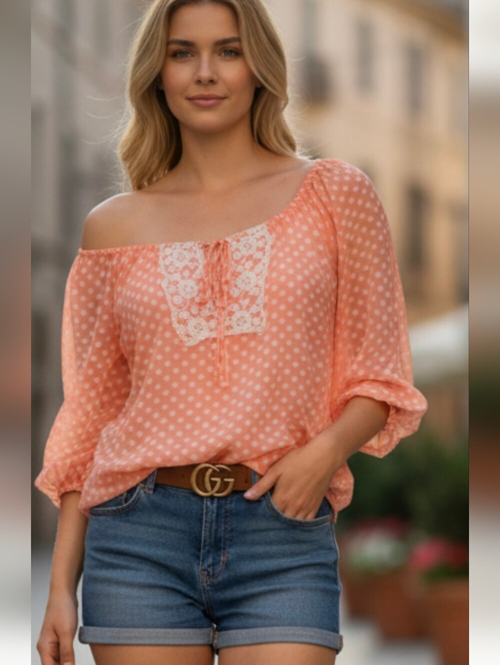 Boho semi sheer Rue 21 blouse in coral.
